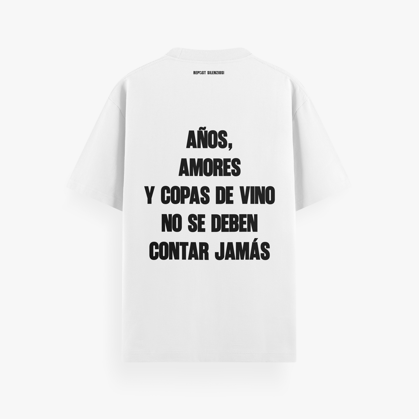t-shirt "años, amores y copas de vino no se deben contar jamás"